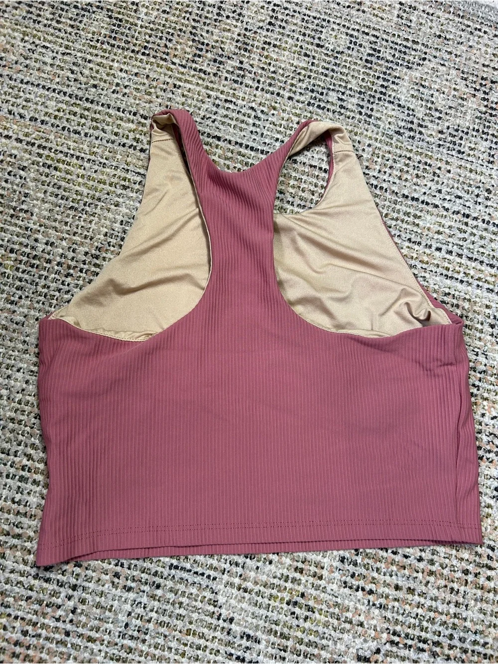 Old Navy Active Ribbed High Neck Sports Bra - Dusty Rose with Beige Lining